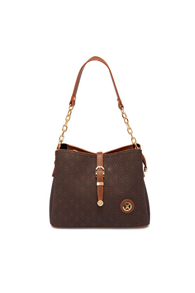 Tergan Kahve Print Kadın Omuz Çantası - S1WPR0000802-R1P