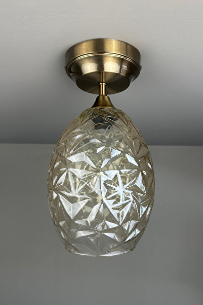 Bamyum Veltro Cam Bal Rengi Kalın Piramit Tekli Avize Lamba Salon Aydınlatma