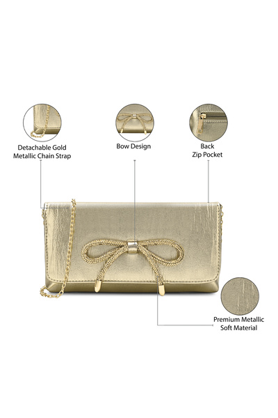 Lavie Crush Bow Women's Emvelope Clutch (Gold Metallic)