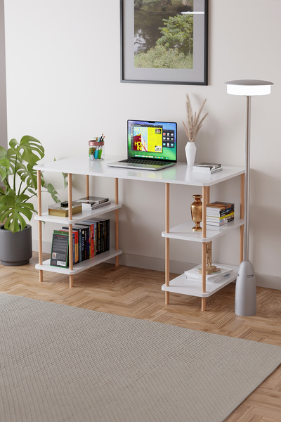 EGEMODÜLER 60x120 Cm 2 Raflı Çalışma Masası Bilgisayar Masası Ofis Ders Yemek...