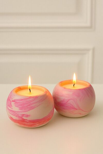 7Light Mermer Desenli 2 Adet Beton Dekoratif Mum