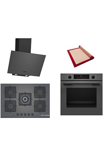 Bosch Gri 3 lü Ankastre Set (HUA717BN0T-PNQ7B9P30O-DWK64PJ70T ) Buhar Destekli - Pişirme Matı ile