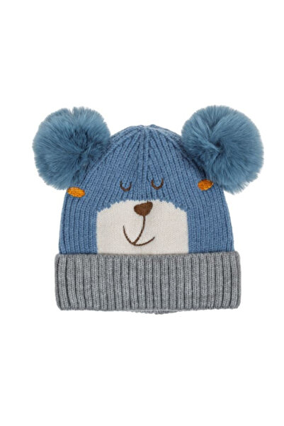 OEM Căciulă tricotată gri cer cu urechi ursuleț de pluș cu pompon pentru copi...