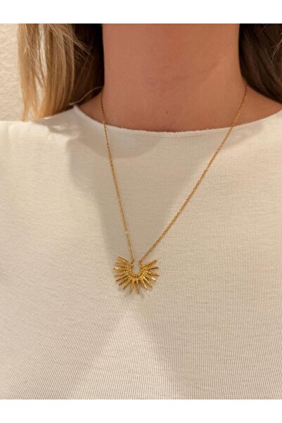 N&V AKSESUAR HİTİT GÜNEŞİ DETAYLI GOLD KADIN KOLYE