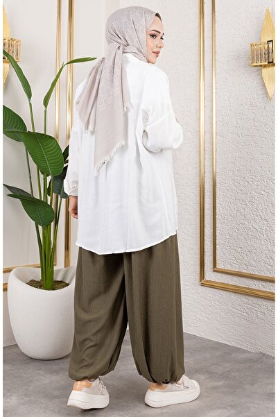 sefamerve Beli Lastikli Şalvar Pantolon 0001-08 Haki