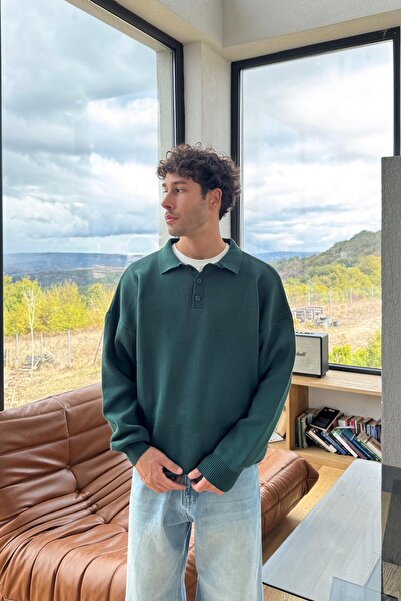 Flaw Wear سترة تريكو بأزرار وياقة بولو باللون الأخضر