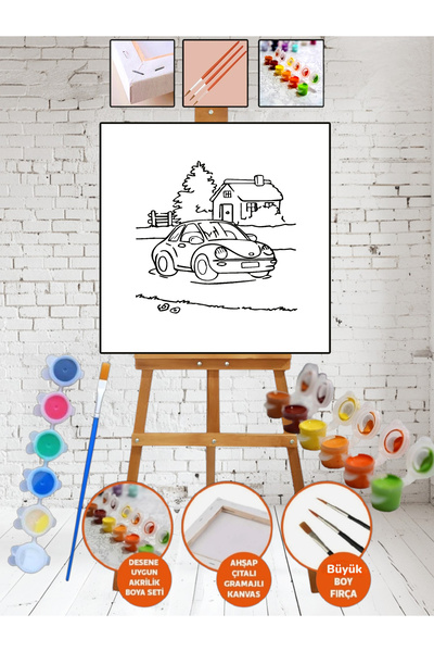 Elittablo Sayılarla Kanvas VOSVOS ARABA Boyama 20x20 Tuval Fırça Etkinlik ve ...