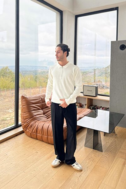 Flaw Wear Polo Neck Woven Knit Sweater