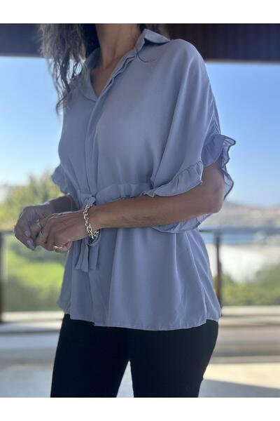 Atelier Derin Gray Drawstring Wide-Cut Shirt