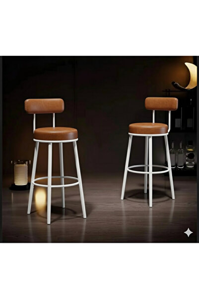 J&S QUALİTY Taba rengi deri 65 cm yükseklikte bar sandalyesi