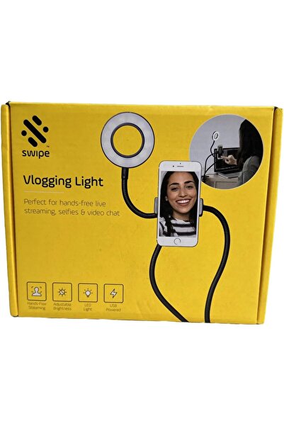 Generic Swipe Vlogging Ring Light with Phone Holder, USB-Powered, Adjustable Brightness, Clamp Mount for Liv