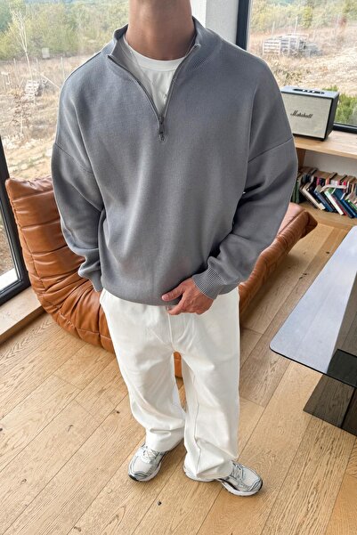 Flaw Wear High Neck Half Zip Knit Sweater