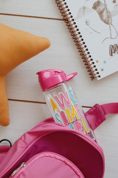 Renga Lidya Text Patterned 500 ml Tritan Children's Water Bottle 912036 Pink