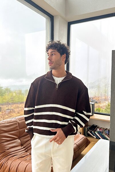 Flaw Wear سترة تريكو مخططة بسحاب نصفي