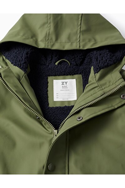 Ziddy Hooded Rubber Parka with Sherpa Lining for Boys, Green