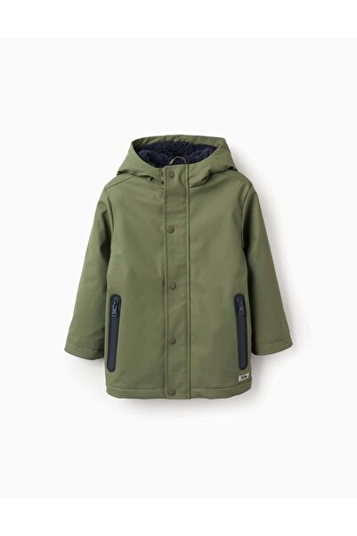 Ziddy Hooded Rubber Parka with Sherpa Lining for Boys, Green