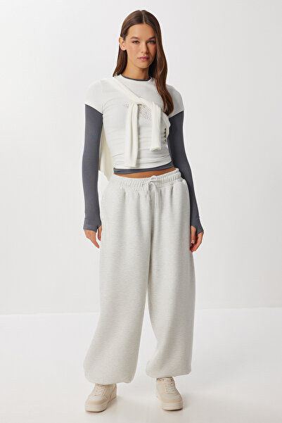 Lovelyİstanbul بنطلون رياضي محبوك بتصميم برميلي LUB0251 رمادي مخلوط