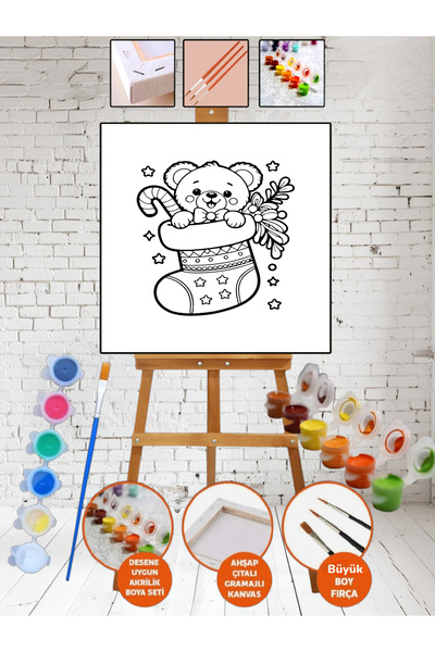 Elittablo Sayılarla Kanvas KÜÇÜK AYICIK Boyama 20x20 Tuval Fırça Etkinlik ve ...