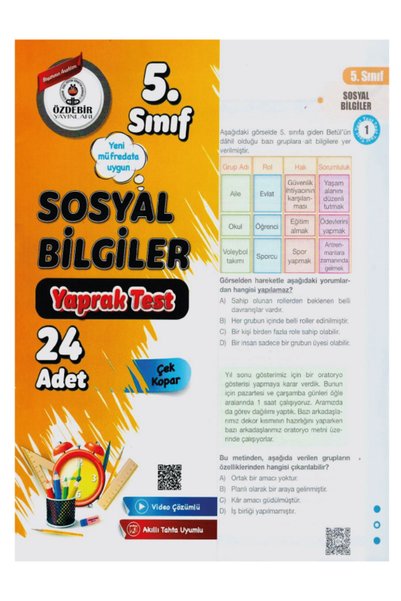 ÖZDEBİR YAYINEVİ 5.Sınıf Tüm Dersler Yaprak Test Seti Güncel Yeni Baskı 6 Ders Birden