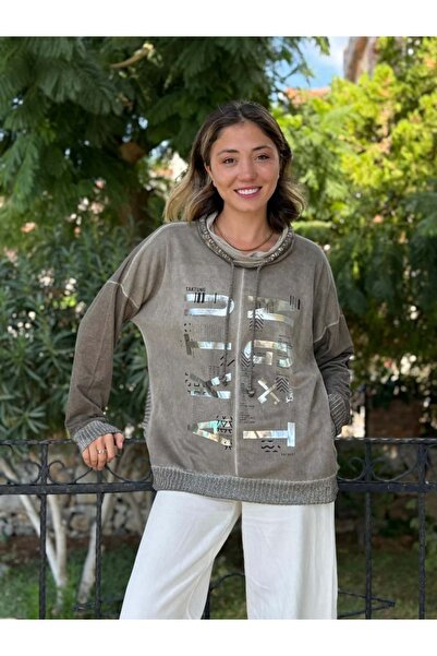 Punta Otantik NC53050D Hanorac din bumbac cu buzunar cu imprimeu în litere italiene, nurcă