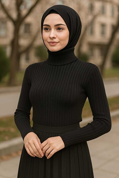 ECK MODA سترة نسائية محبوكة من الليكرا الكاملة ذات ياقة نصفية مرنة