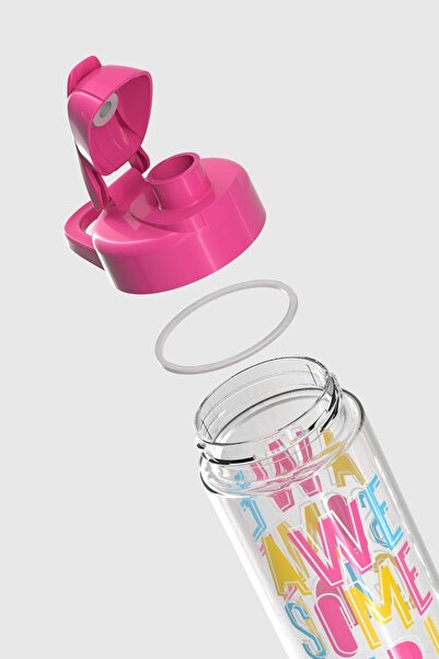 Renga Lidya Text Patterned 500 ml Tritan Children's Water Bottle 912036 Pink
