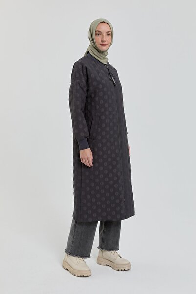 Nihan İnce Kapitone Ribana Detaylı Kap Antrasit