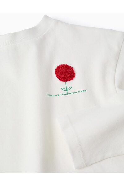 Ziddy Cotton T-shirt with Ruffles on the Back for Girls 'Flower', White