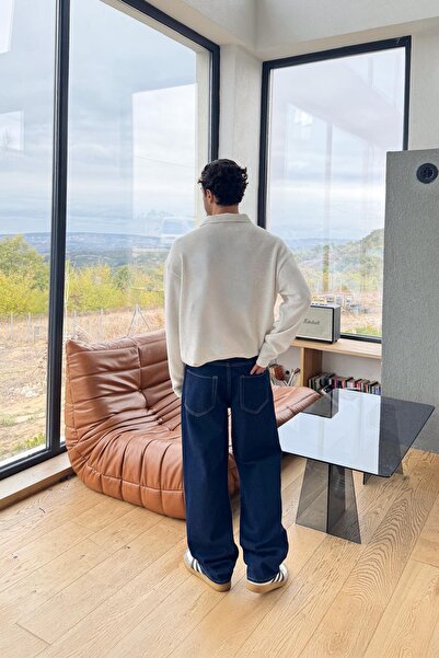 Flaw Wear Πλεκτό μπεζ φούτερ με γιακά πόλο και κουμπιά