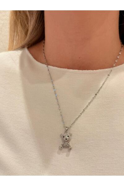 N&V AKSESUAR TEDDY AYI FİGÜRLÜ ZİRKON TAŞLI ÇELİK KOLYE