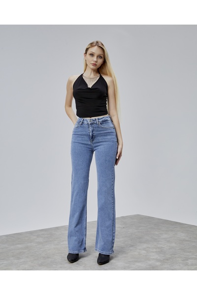 BEJNA Blugi pentru femei cu talie înaltă, cu picioare largi