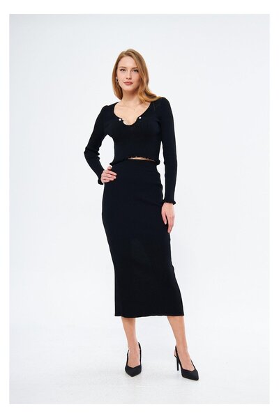 TIFFANY&TOMATO Yırtmaçlı Uzun Örgü Etek