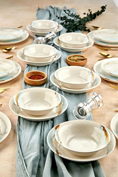 ers erbaşlar GLOSS MERMER TURKUAZ 24 Parça 6 Kişilik Lüx Yemek Takımı Yemek Sunum Seti