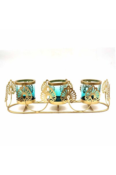 MAPLE LEAF Tealight Candle Holder 3pcs set Teal