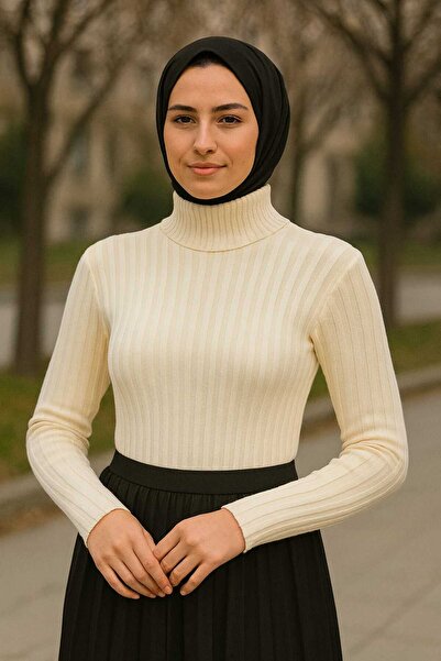 ECK MODA Pulover tricotat elastic din lycra pentru femei, cu jumătate de gât ...