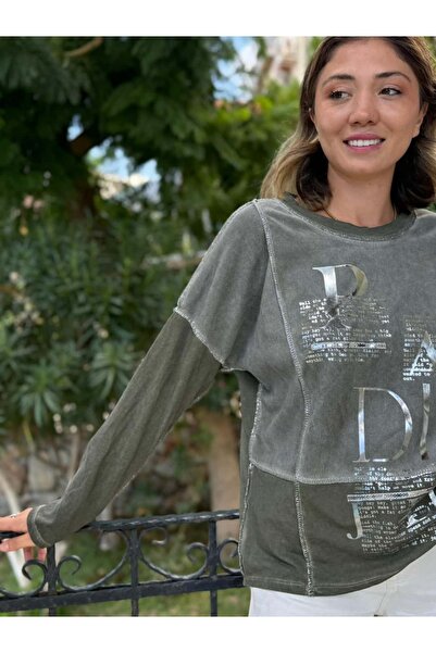 Punta Otantik Nc8533 Italian Padi̇ Written Coton Sweatshirt Khaki