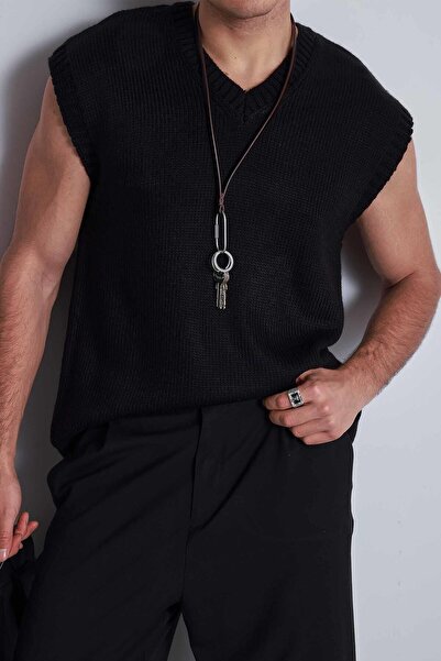 ablukaonline Мъжки пуловер с V-образно деколте, черно