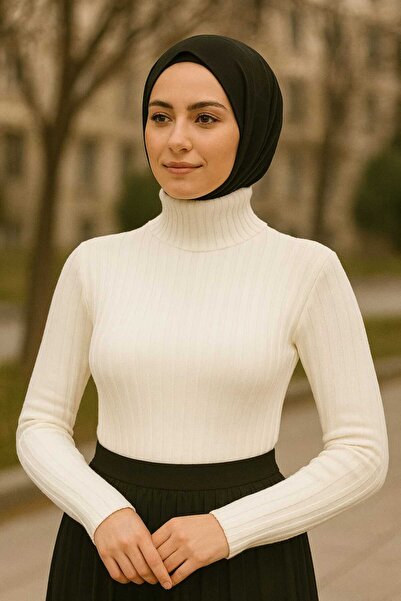 ECK MODA سترة نسائية محبوكة من الليكرا الكاملة ذات ياقة نصفية مرنة