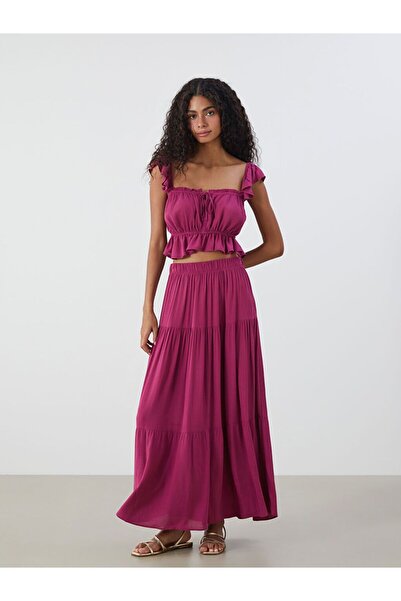 LC Waikiki Xside fuchsia elastic waist pleated skirt