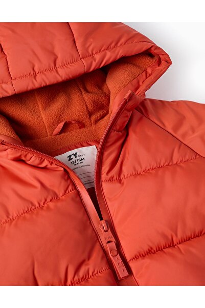 Ziddy Hooded Padded Jacket with Fleece Lining for Baby Boys, Orange