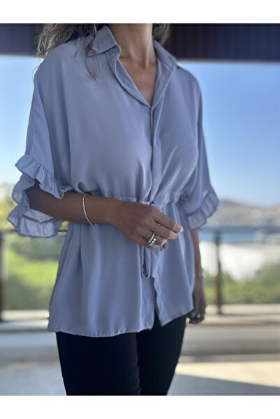 Atelier Derin Gray Drawstring Wide-Cut Shirt