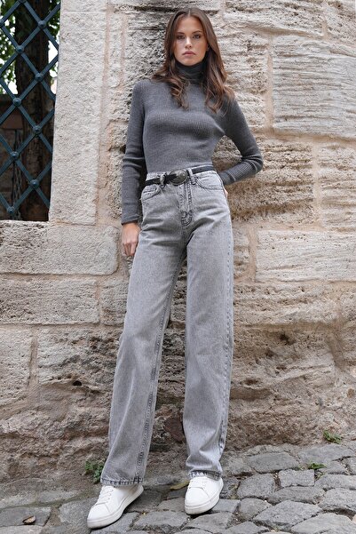 VAGGON Women's Smoke Gray 5 Pocket High Waist Straight Leg Jeans Vs01205