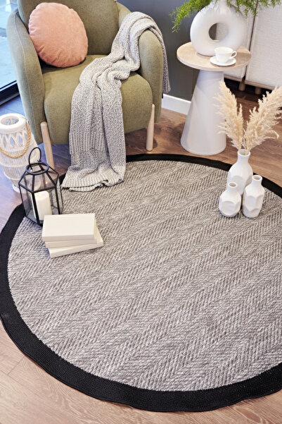 Pollini Halı Kolay Temizlenen Yıkanabilir Yuvarlak Bordürlü Sisal Halı SL-6