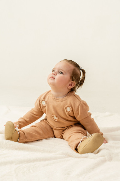 Eray Kids Baby Girl Floral Detailed Knitted Knitwear Bottom - Top Set (6-9-12-18 Months)