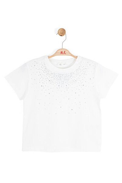 nk kids تي شيرت بأكمام قصيرة مطرز بالحجر للفتيات من عمر 8 إلى 14 سنة 38465 إكرو