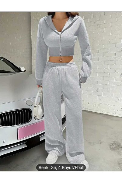 BERYY MODA Γκρι γυναικεία φαρδιά αθλητικά ρούχα μεγάλου μεγέθους, υψηλής ποιό...