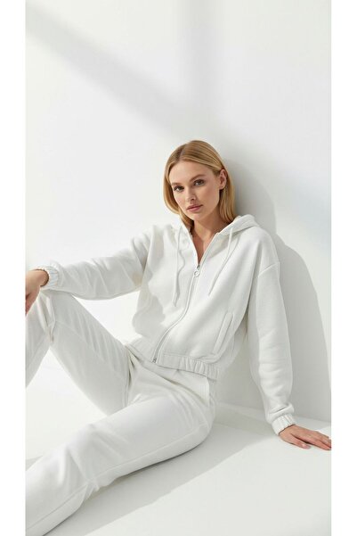 Patreon Women's Soft Fleece-Lined 3-Thread Oversized Hooded Zippered Cropped Top