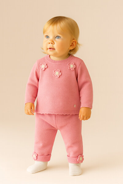 Eray Kids Baby Girl Cotton Non-Pilling Floral Detailed Knitted Knitwear Botto...