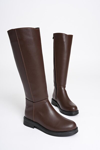 Mubiano Γυναικείες δερμάτινες μπότες με φερμουάρ καφέ Ondra