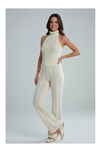 My Blog Ecru Sleeveless Blouse Pants Set - 3009